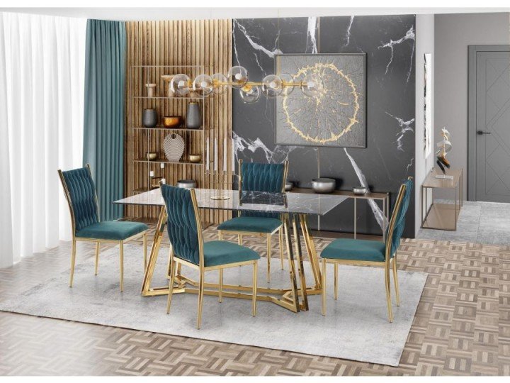 Обеденный стол KONAMI 160x90 Halmar черный мрамор/золотой